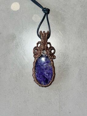 Handmade Wire Wrapped Charoite Stone Pendant Necklace